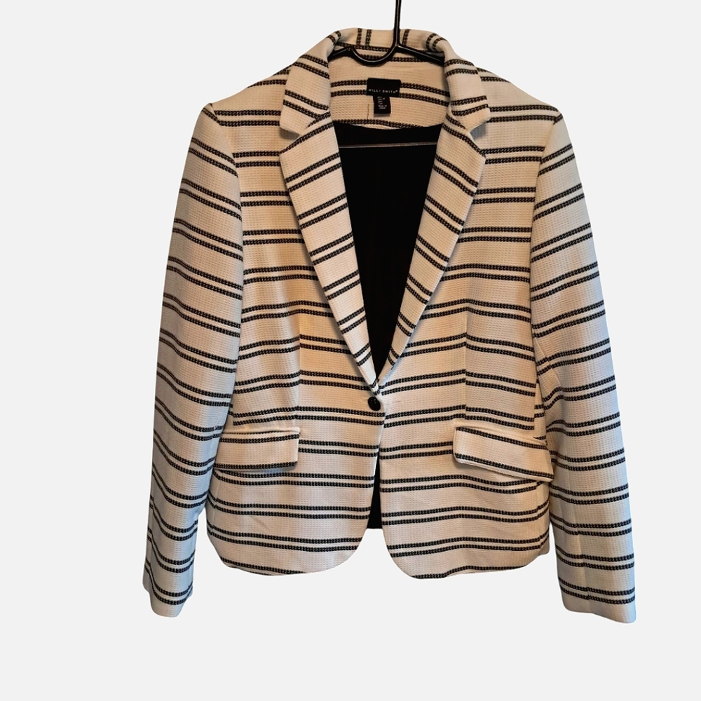 Willi Smith One Button Striped Blazer Jacket Size L black/white